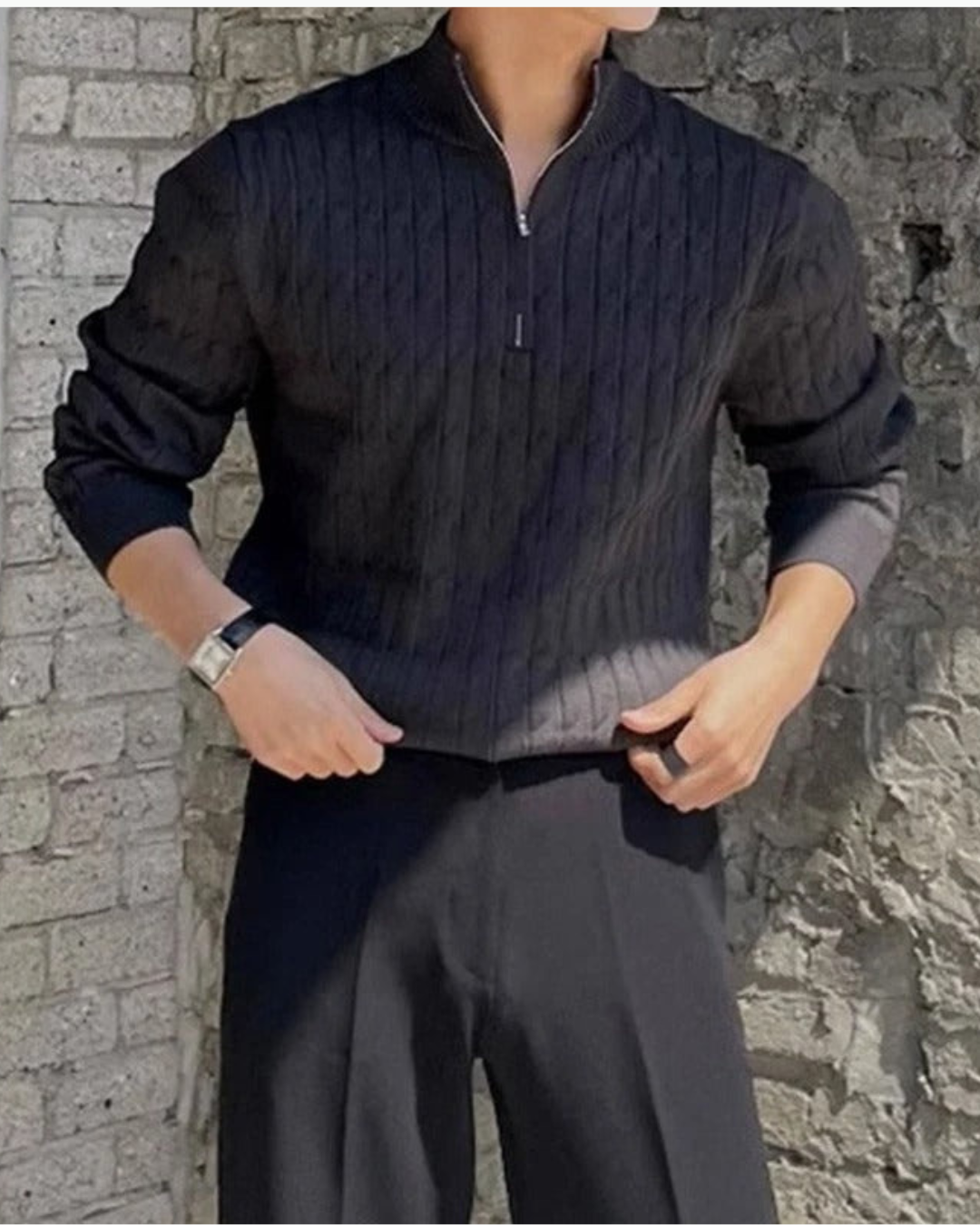 LUCERIAN™ - Maglione a trecce con collo alto e zip