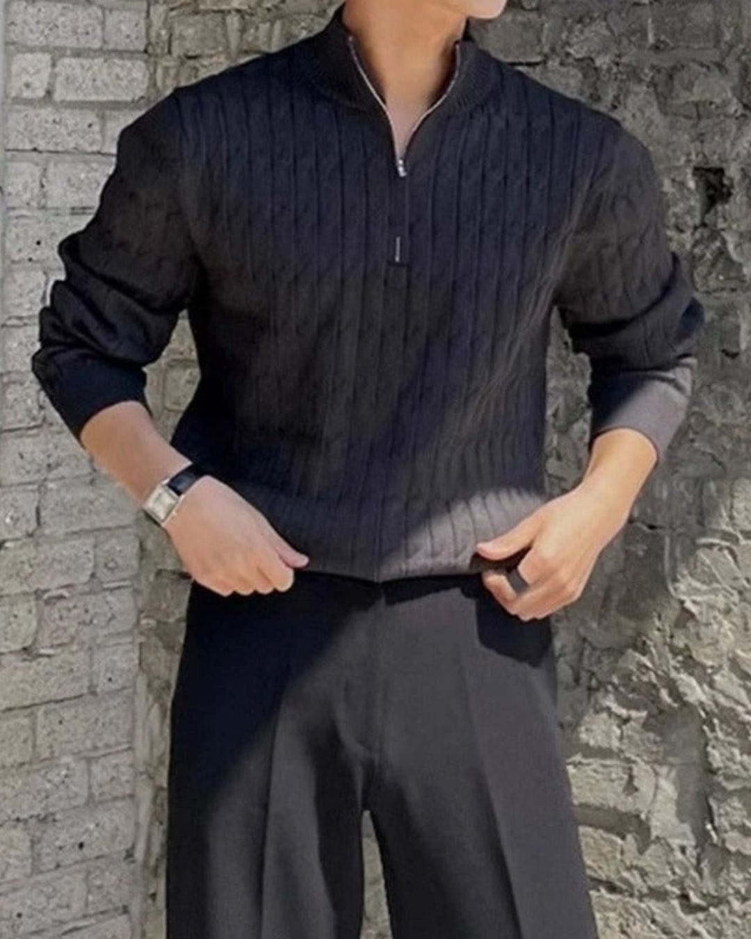 LUCERIAN™ - Maglione a trecce con collo alto e zip