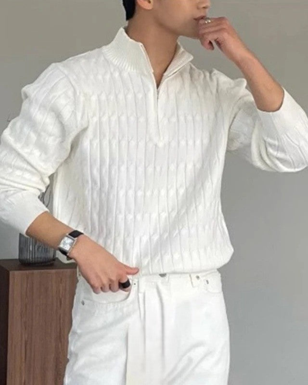 LUCERIAN™ - Maglione a trecce con collo alto e zip