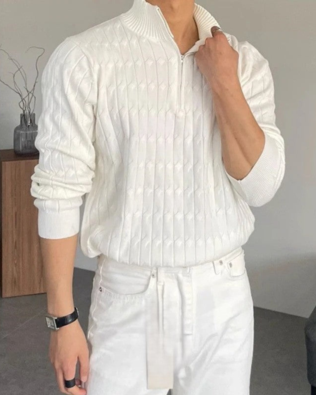 LUCERIAN™ - Maglione a trecce con collo alto e zip