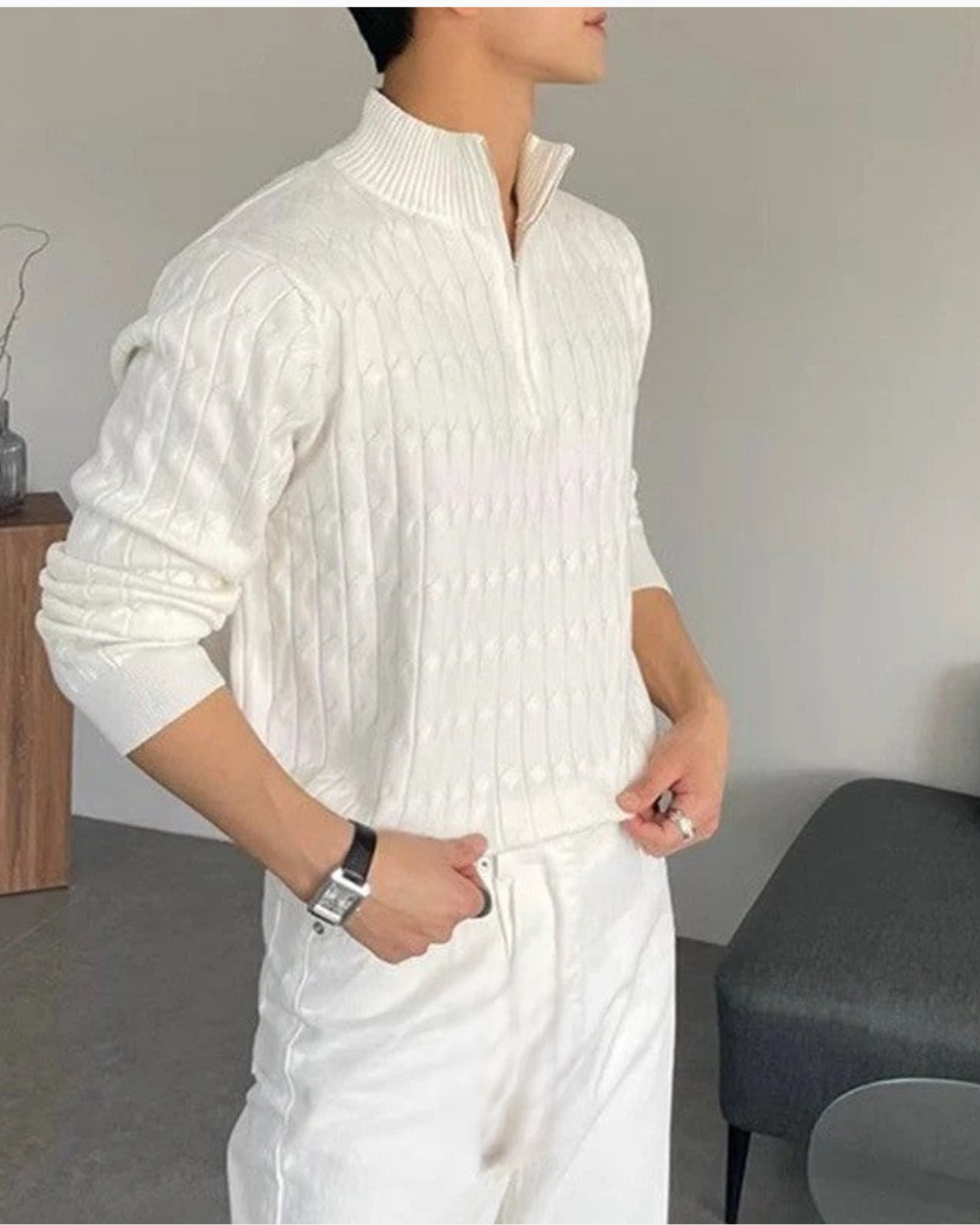 LUCERIAN™ - Maglione a trecce con collo alto e zip